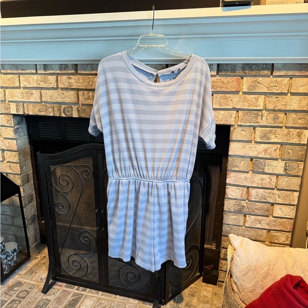 white birch Light Blue and White Striped Short-Sleeve Romper